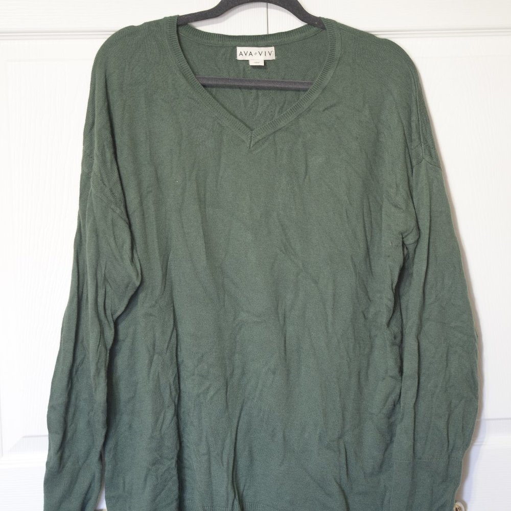 AVA & VIV V-Neck Olive Green Sweater